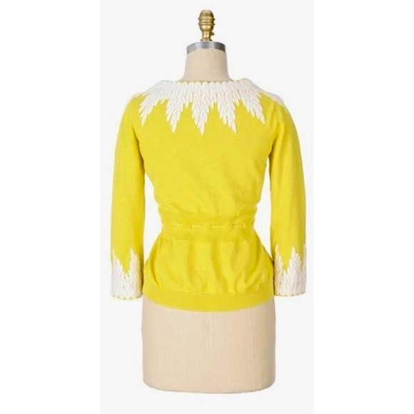 NWT!! Anthropologie MOTH Wisteria Cardigan Lace Appliqués Canary Yellow Small - Picture 8 of 15